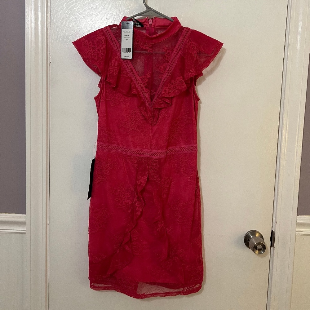 Bright Pink Ruffle Lace Dress